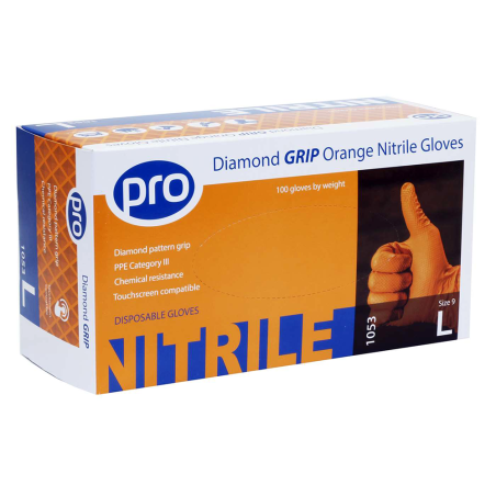 Diamond Grip Orange Nitrile Gloves - Medium