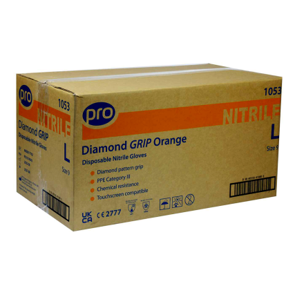 Diamond Grip Orange Nitrile Gloves - Extra-Large